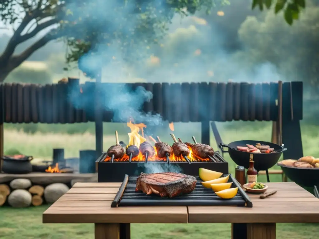 Una escena envolvente de un asado uruguayo al aire libre con amigos