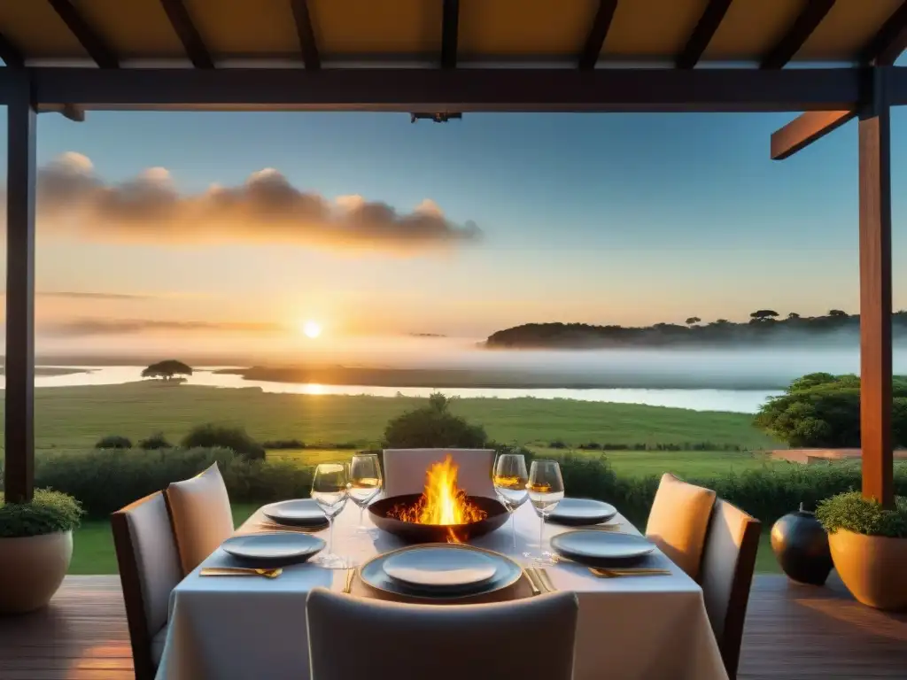 Una escena exclusiva del tradicional asado uruguayo en un lujoso patio al aire libre junto al Río de la Plata