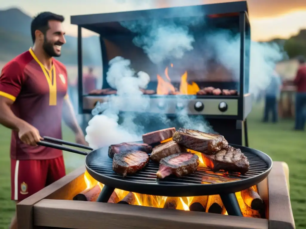 Una escena familiar en Uruguay con un asado tradicional y fútbol al aire libre