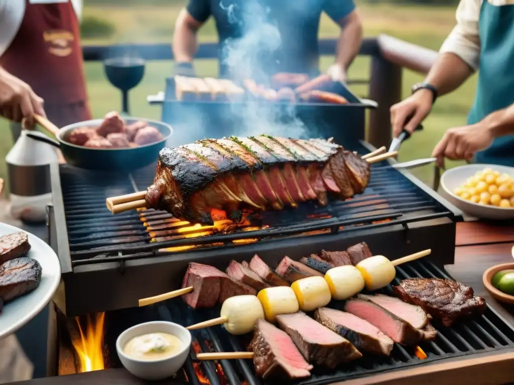 Una escena idílica de un asado tradicional uruguayo con cervezas artesanales para asado