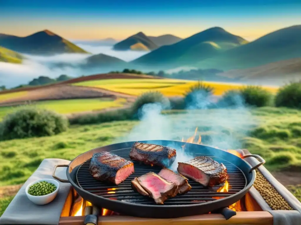 Una escena idílica de asado uruguayo en la naturaleza, con prácticas sostenibles