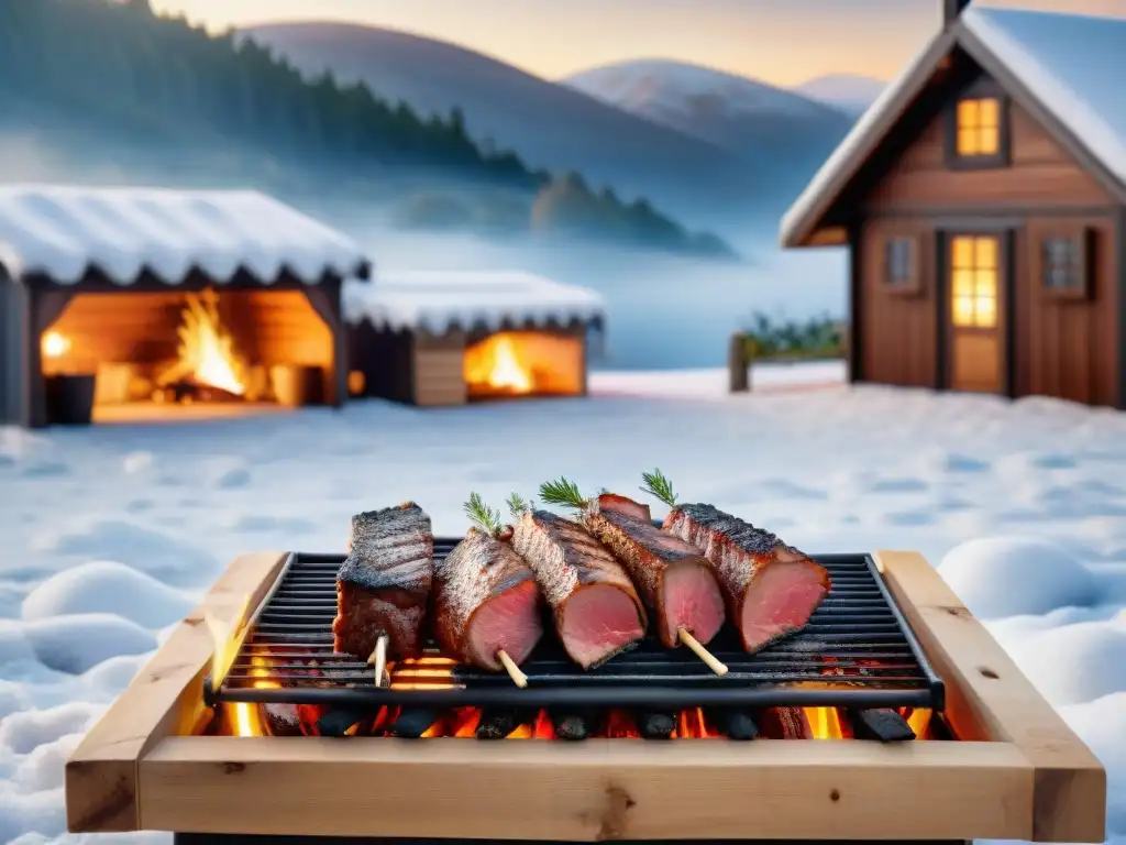 Escena invernal acogedora de asado uruguayo al aire libre