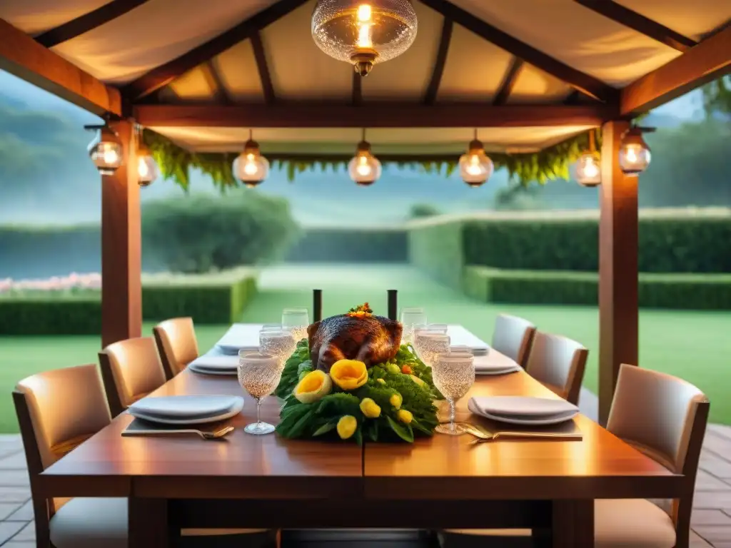 Una escena lujosa de comedor al aire libre en una estancia uruguaya, con asados de lujo en Uruguay