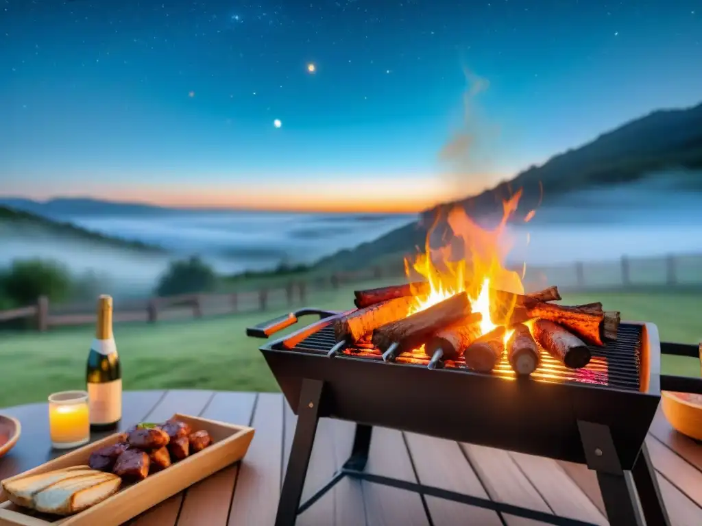 Escena mágica de un asado al aire libre bajo las estrellas con amigos