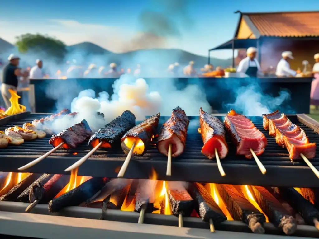 Escena pintoresca en un festival de asado uruguayo