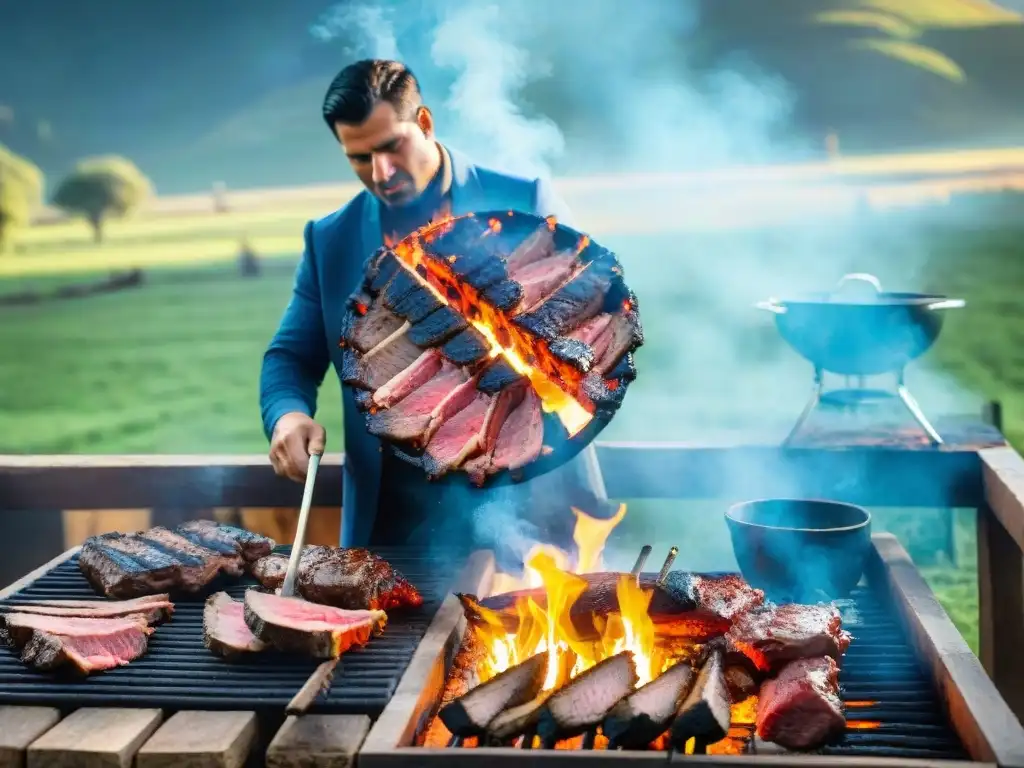 Escena realista de un asado uruguayo tradicional en los mejores destinos para asado uruguayo