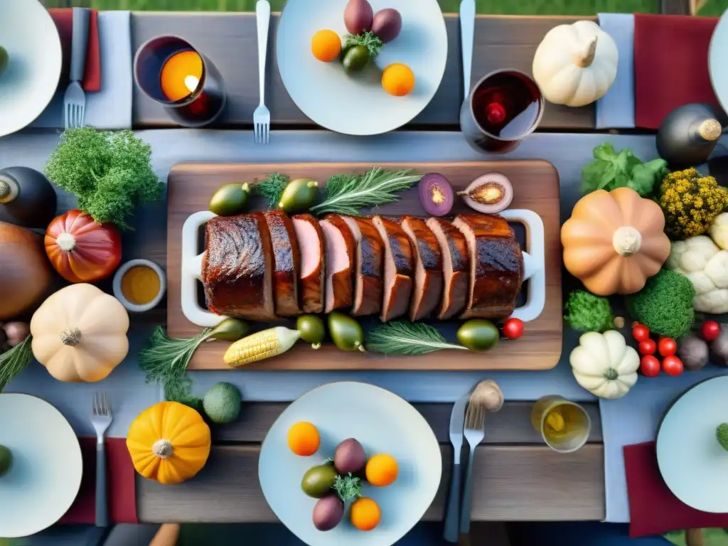 Una escena rústica y acogedora de un asado uruguayo, resaltando los beneficios sociales del compartir comida en comunidad