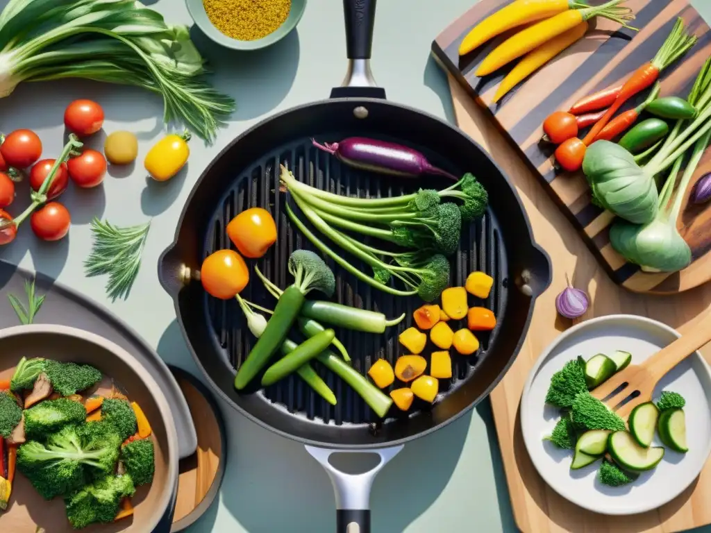 Escena vibrante de asado al aire libre con vegetales coloridos y opciones de proteína vegetal, ¡Recetas asado uruguayo sin gluten!