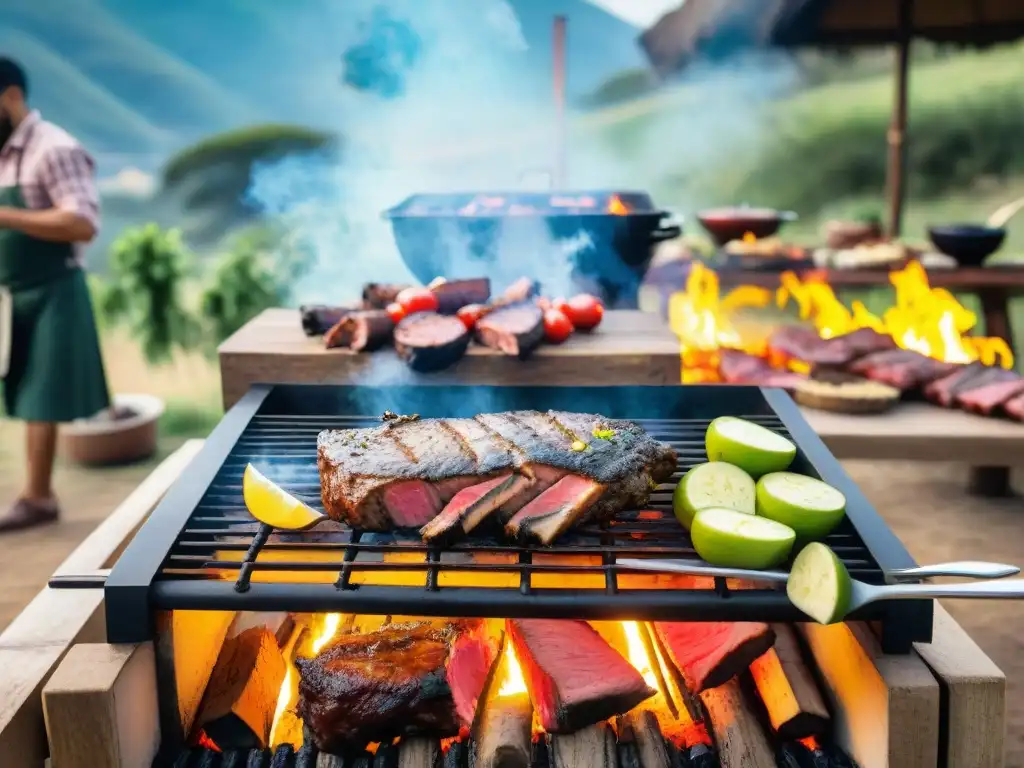 Una escena vibrante de un asado tradicional uruguayo con certificaciones profesionales en asado Uruguayo