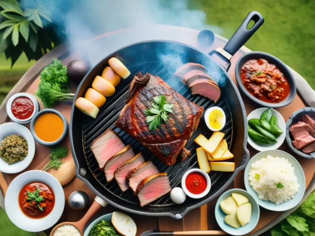 Una escena vibrante de un asado uruguayo tradicional con amigos y familia