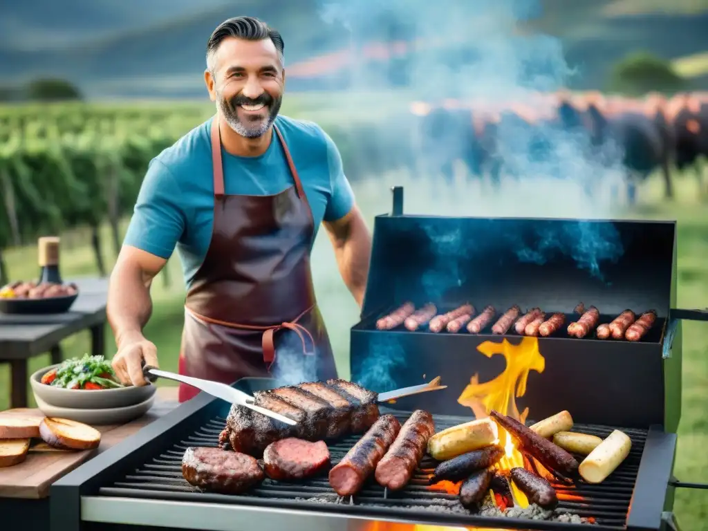 Escena vibrante de un asado uruguayo, preservar cultura asado uruguayo