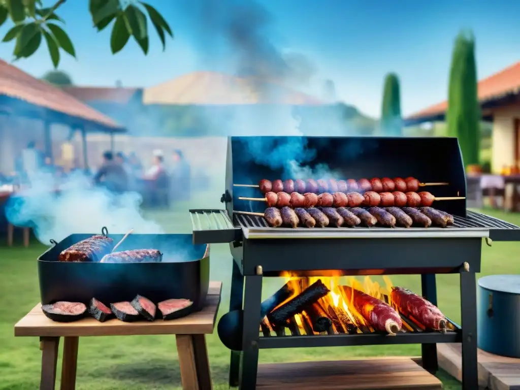 Una escena vibrante de un asado uruguayo tradicional al aire libre con los mejores lugares para disfrutar