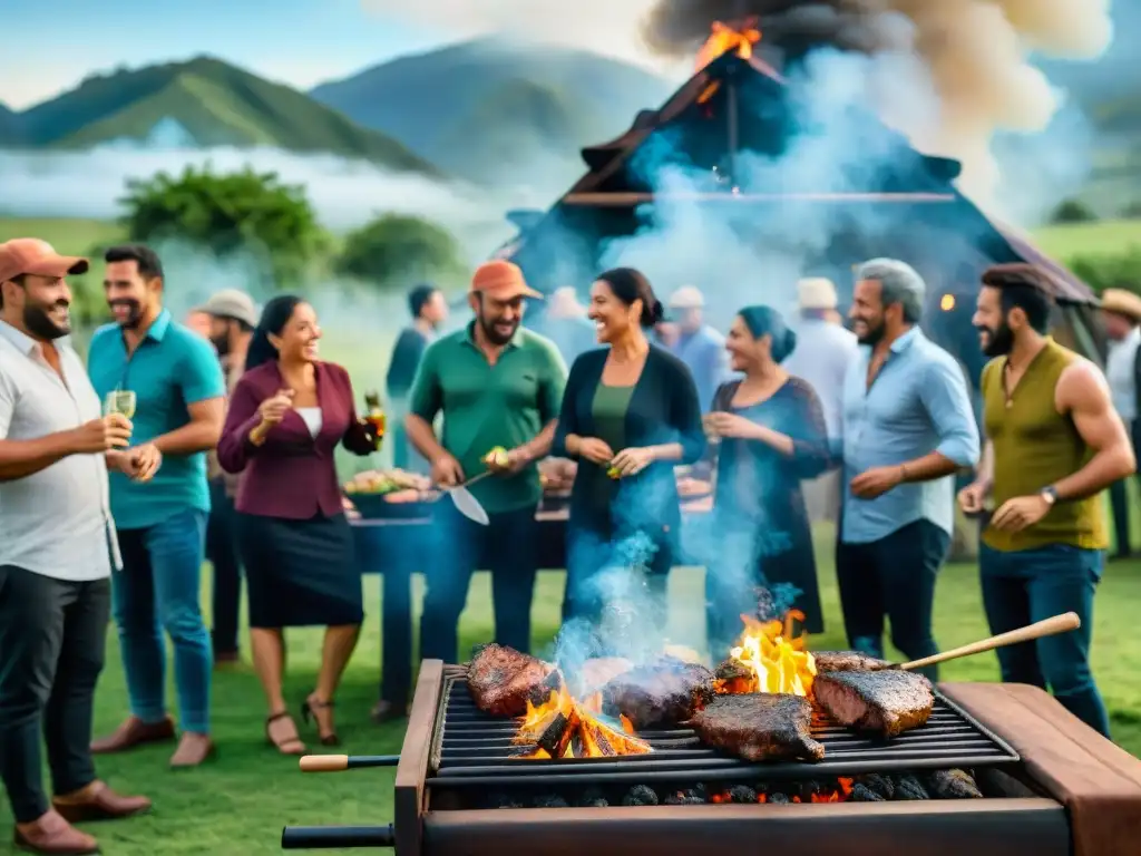 Una escena vibrante de comunidad en un asado uruguayo en prácticas sostenibles