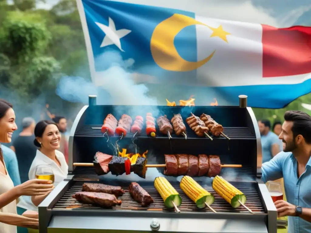 Una escena vibrante de intercambio culinario mundial con recetas asado uruguayo