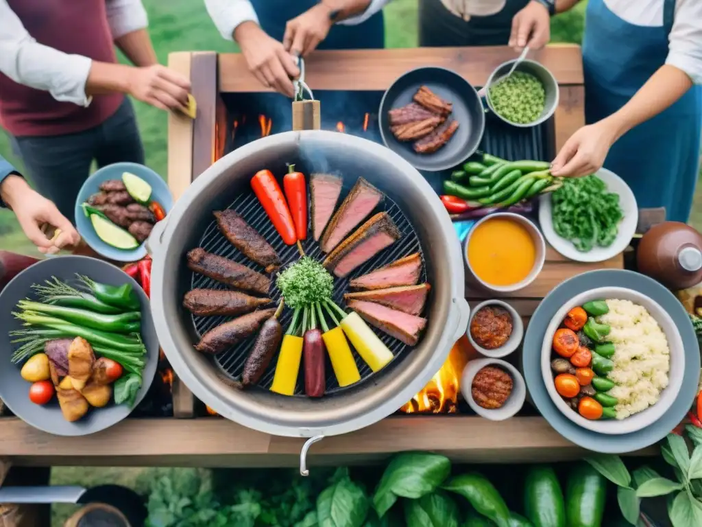 Evento ecológico: vibrante asado uruguayo al aire libre con comida deliciosa y ambiente sostenible