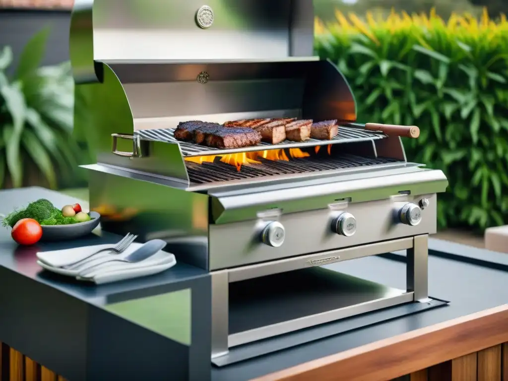 Parrilla uruguaya de acero inoxidable: lujo y sofisticación al aire libre Exclusiva parrilla de alta gama Uruguay en elegante jardín