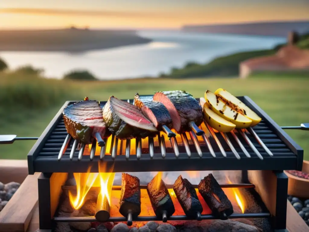 Exclusivo asado uruguayo a la orilla del Río de la Plata al atardecer