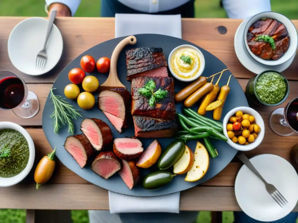 Una experiencia multisensorial: asado uruguayo en mesa rústica al atardecer