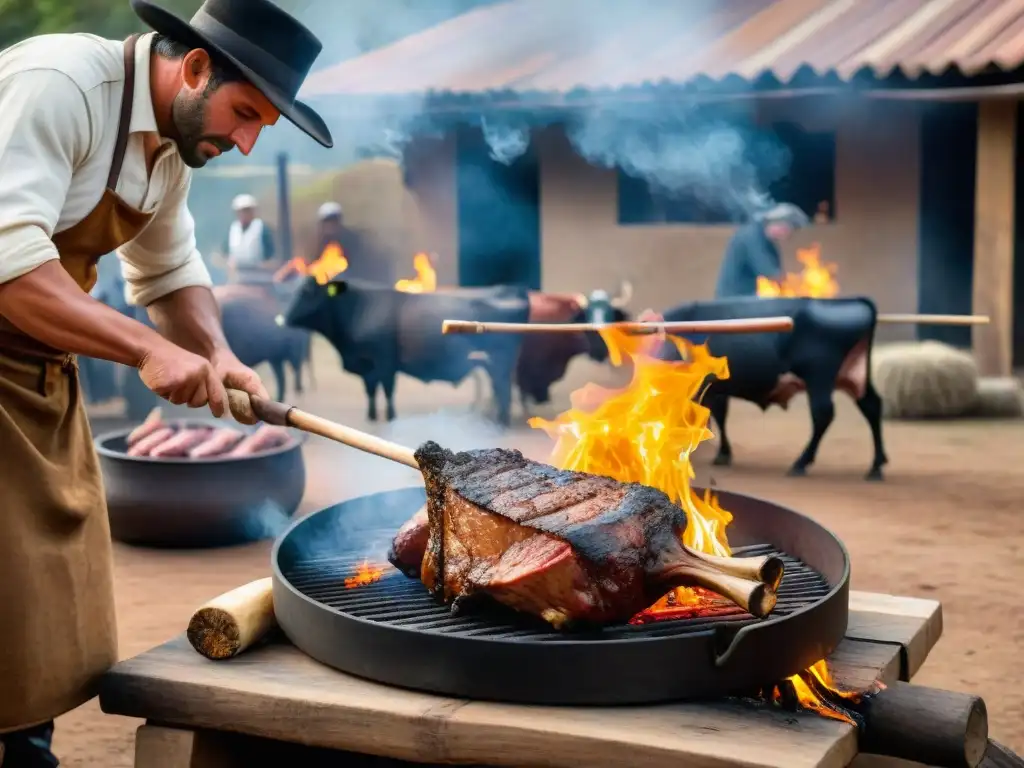 Una experiencia única: gauchos preparando un asado con cuero uruguayo sobre fuego abierto