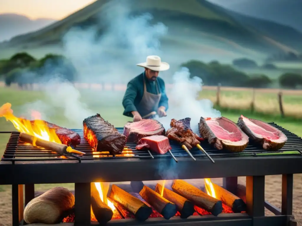 Experiencias de asado premium en estancia: Gauchos preparando un asado tradicional uruguayo en la campiña