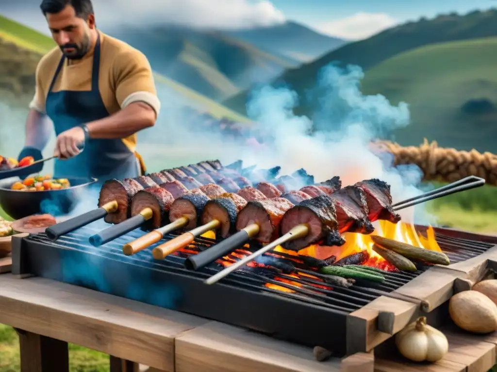 Un experto chef prepara un asado uruguayo tradicional en el campo