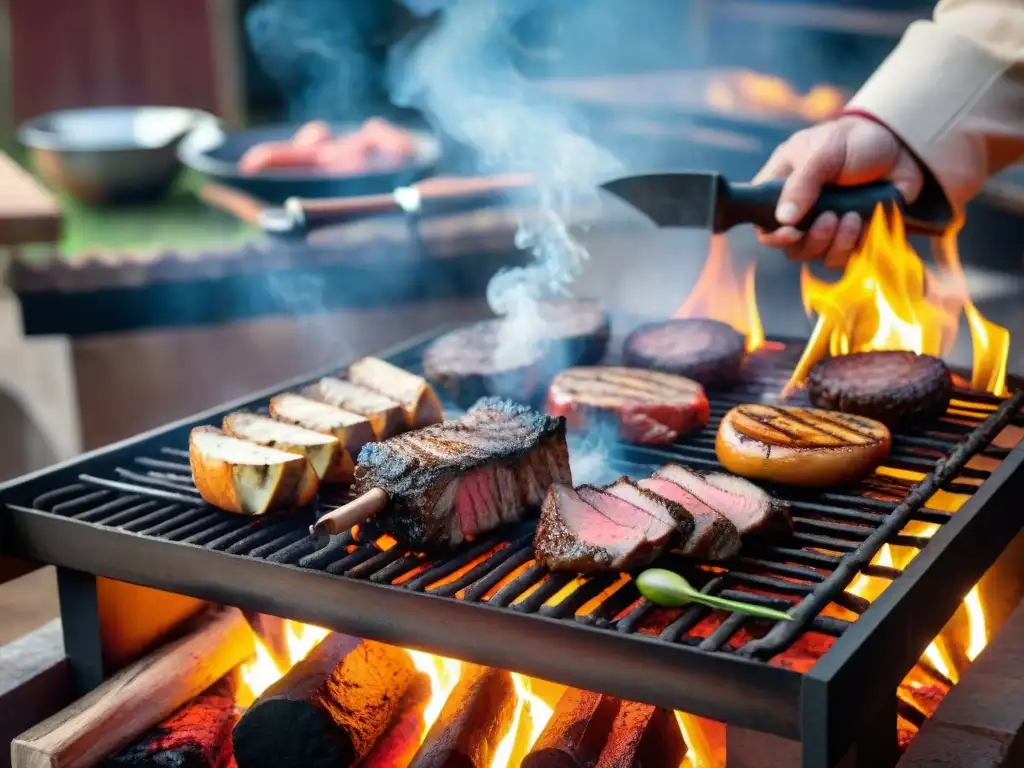 Un experto parrillero uruguayo revela los Secretos del asado uruguayo con maestría, entre humeantes cortes de carne a la parrilla
