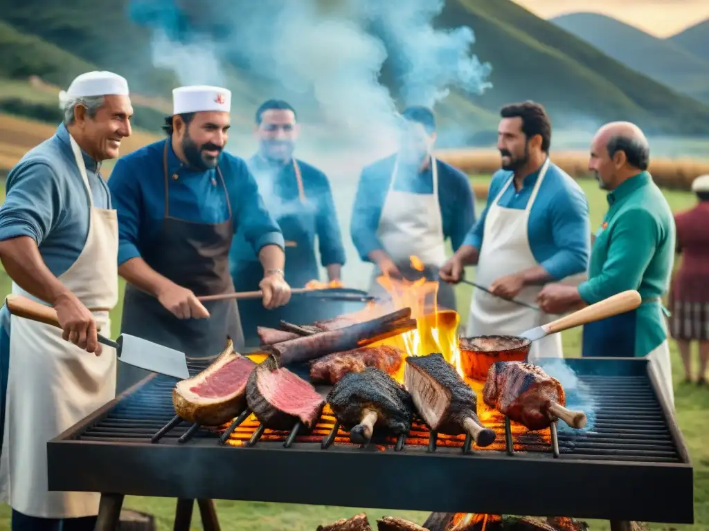 Expertos chefs preparan asado uruguayo en el campo