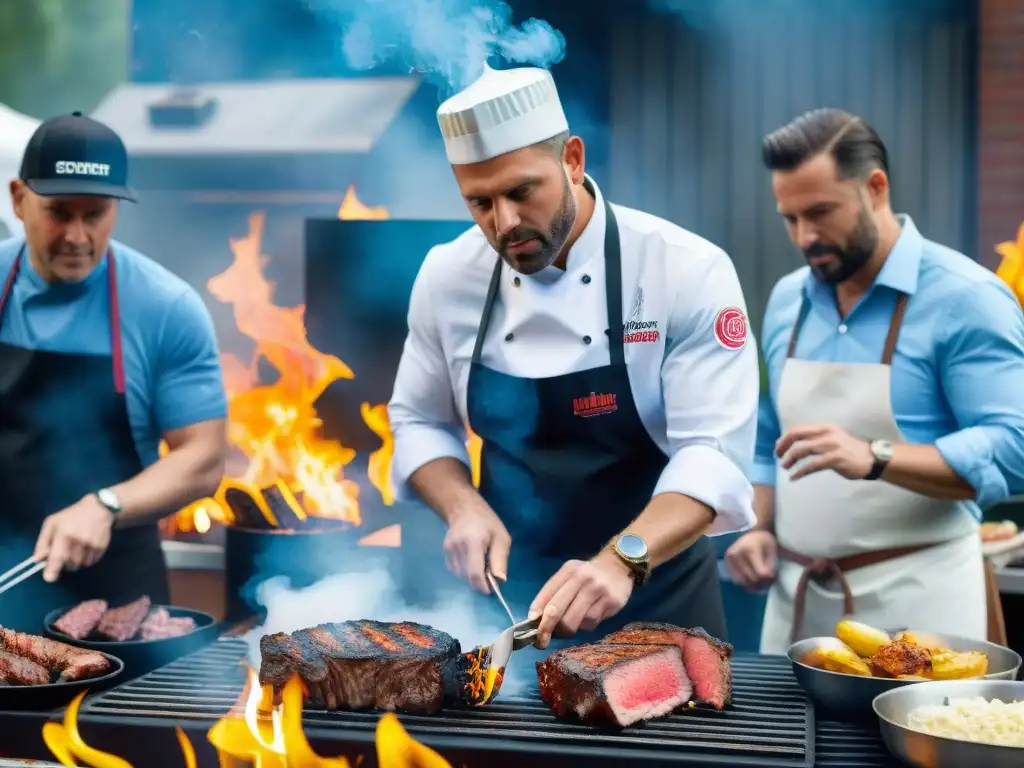 Expertos grillmasters compiten en concurso de parrillada, demostrando técnicas y pasión culinaria