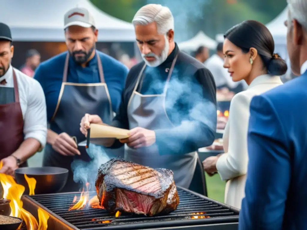 Expertos evaluando un filete en concurso asado, con atención y pasión