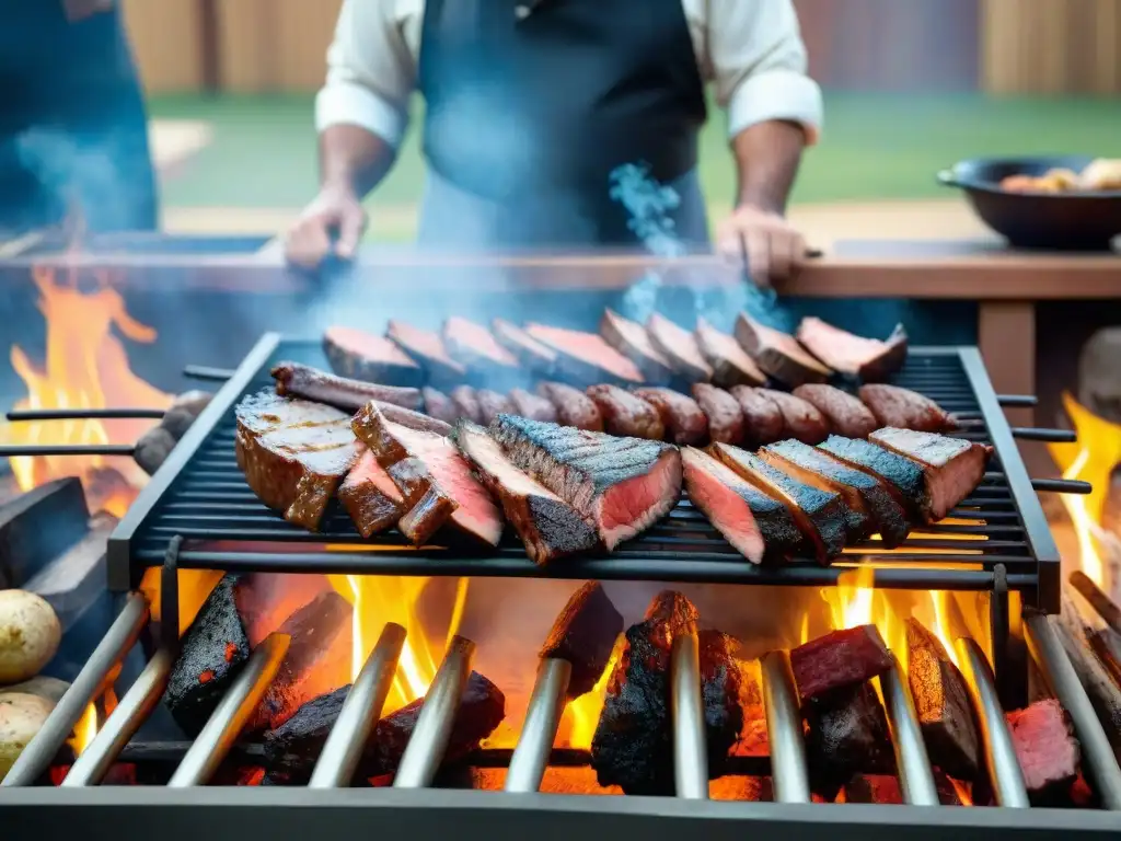 Expertos gaucho asando carne en parrilla al aire libre con destreza y orgullo