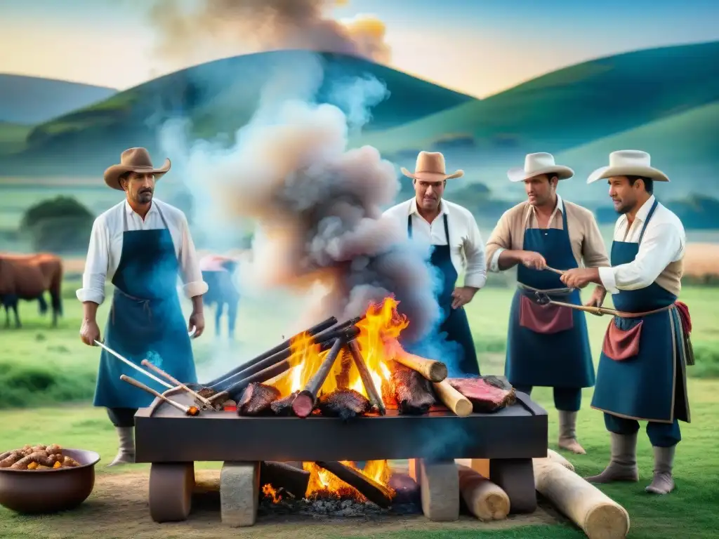 Expertos gauchos preparan un asado uruguayo en el campo, destacando la cultura y certificaciones asado uruguayo valor