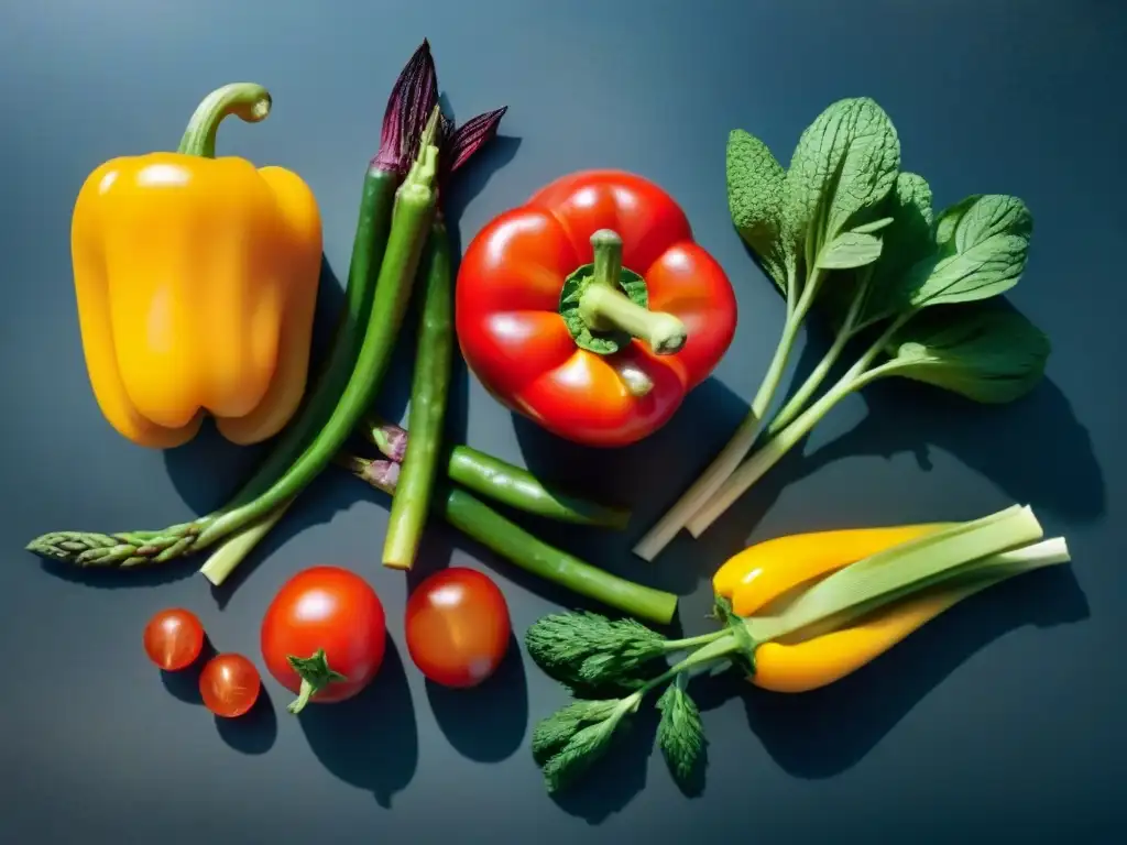 Una explosión de colores en ingredientes frescos para un asado vegetariano con portobellos y salsa romesco