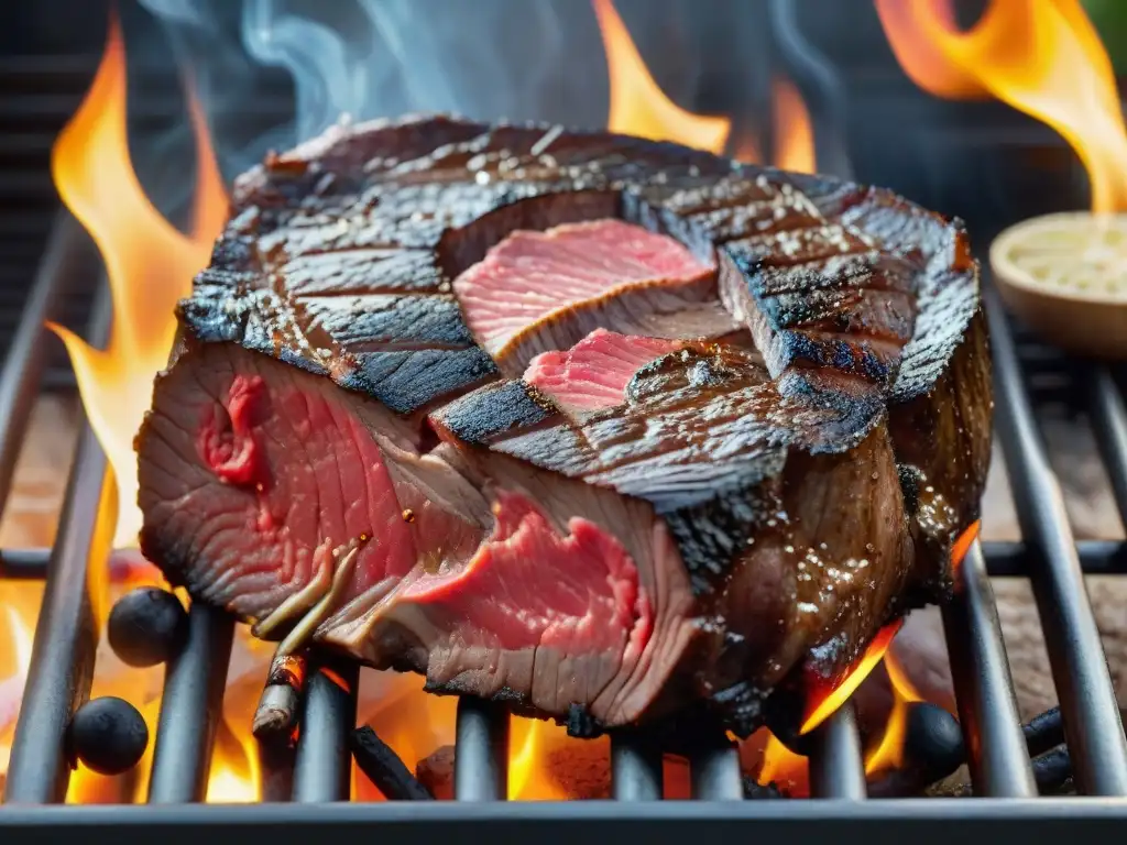 Exquisita carne Wagyu en la parrilla, asado perfecto y jugoso