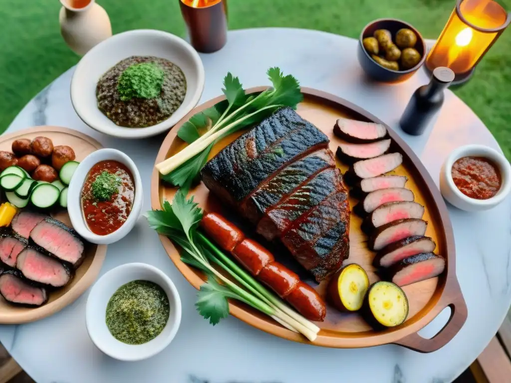 Exquisito asado uruguayo en el campo Exquisita mesa con asado uruguayo en el campo