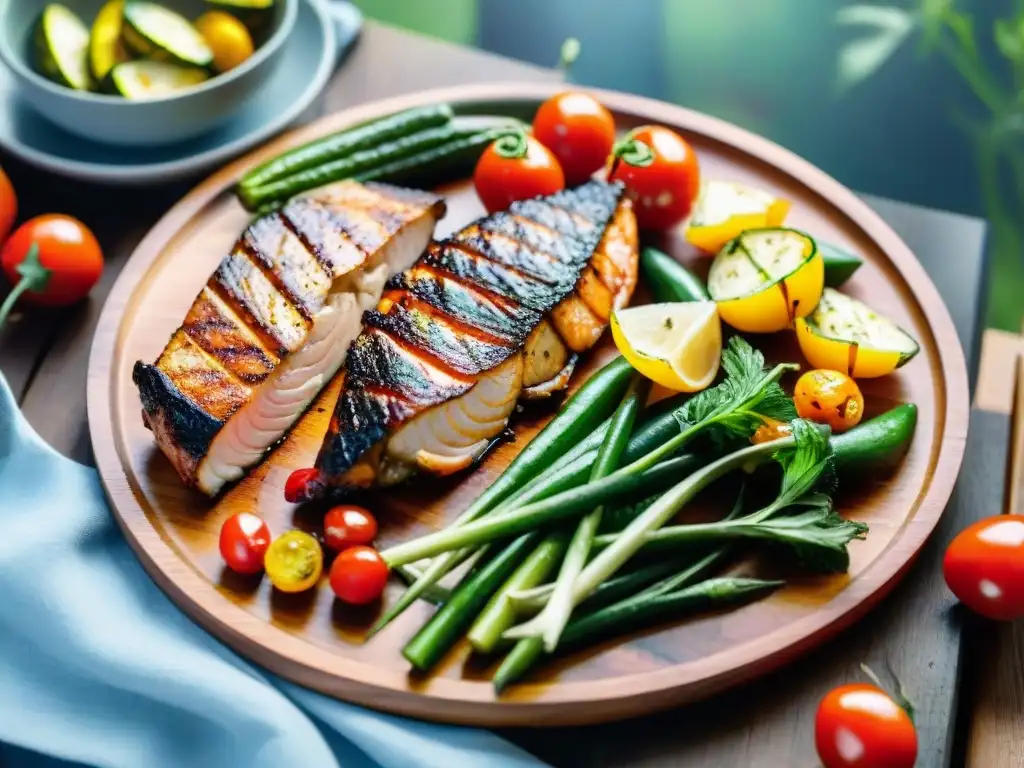 Una exquisita parrillada de proteínas magras y vegetales coloridos, con equilibrio nutrientes asado uruguayo