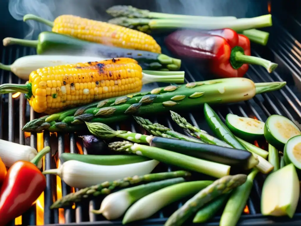 Una exquisita parrillada de vegetales en el asado uruguayo, con detalle y color vibrante