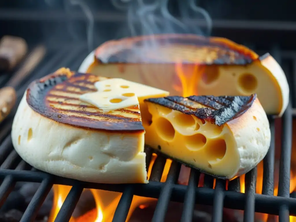 Exquisita provoleta dorada en la parrilla, con burbujeante caramelización y ahumado tentador