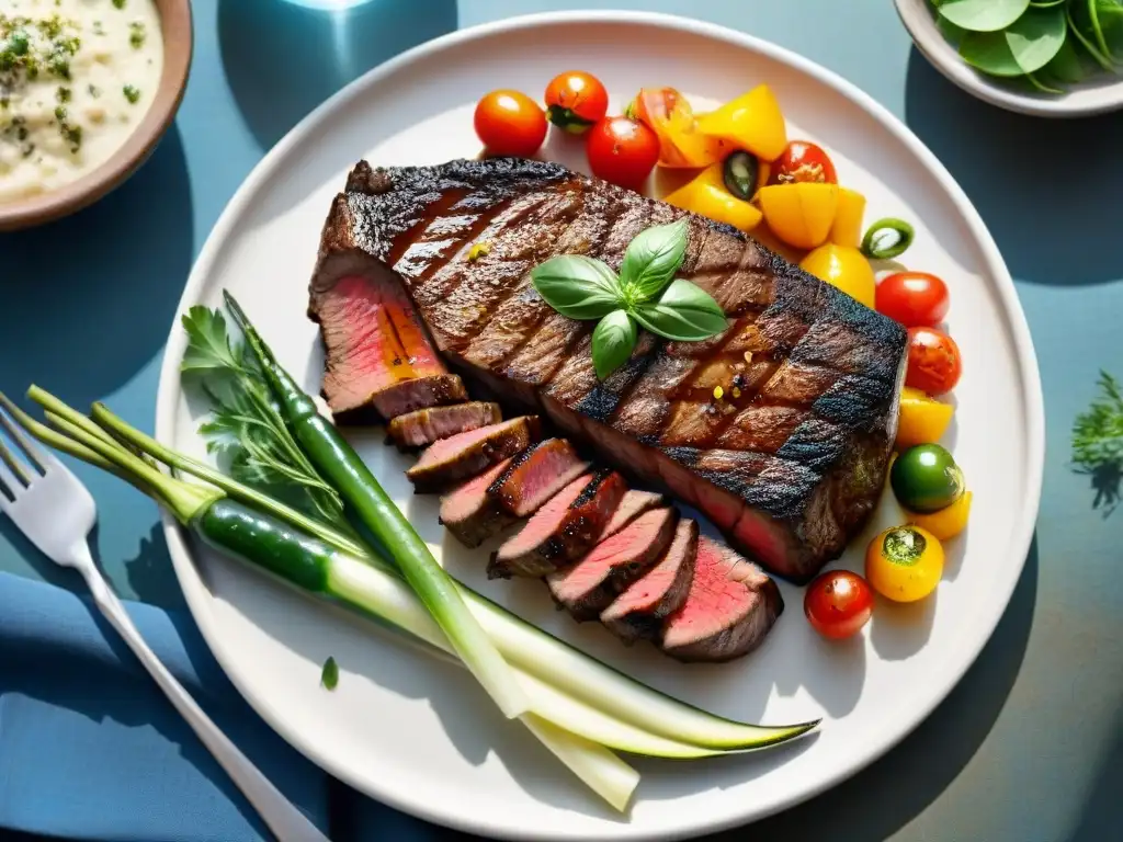 Exquisita receta de Nalga Adentro en la parrilla con vegetales a la parrilla, una sinfonía visual de sabores y texturas