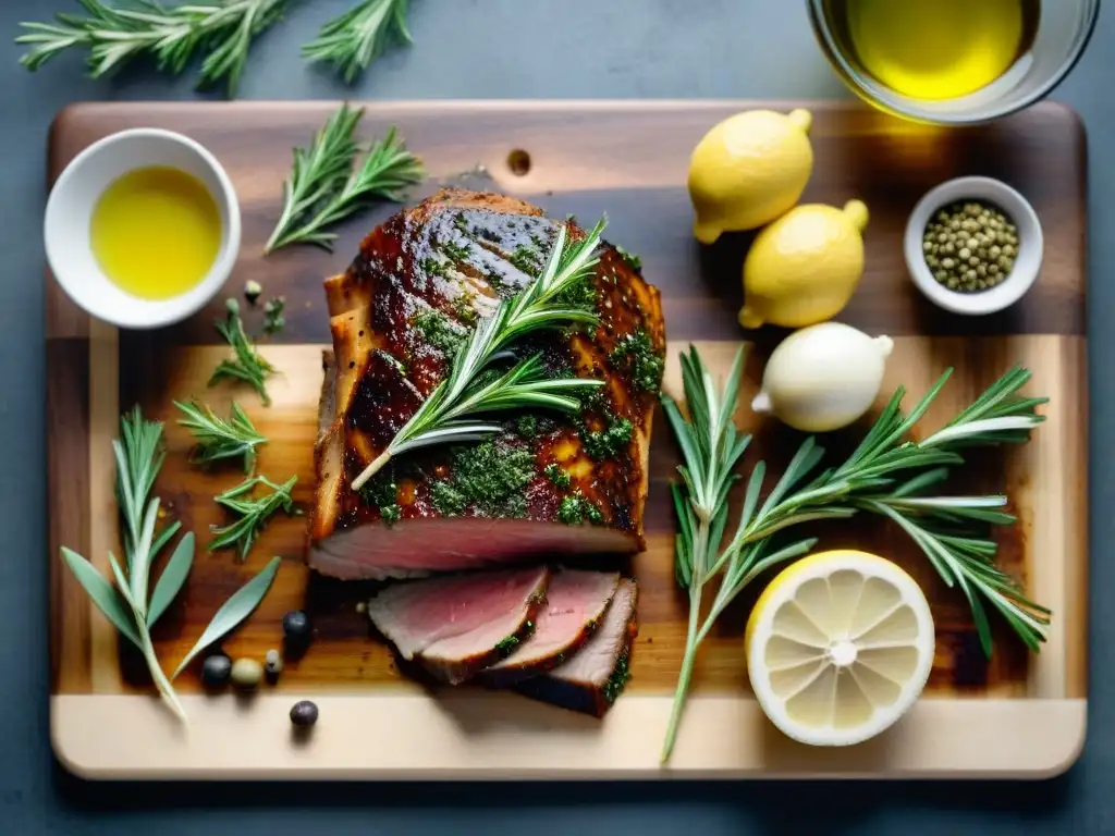 Una exquisita selección de ingredientes para marinados en una tabla de madera