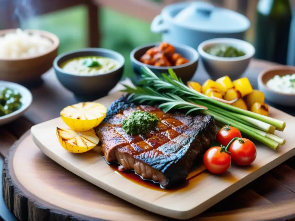 Una exquisita variedad de recetas asado uruguayo tradicionales en un festivo banquete al aire libre