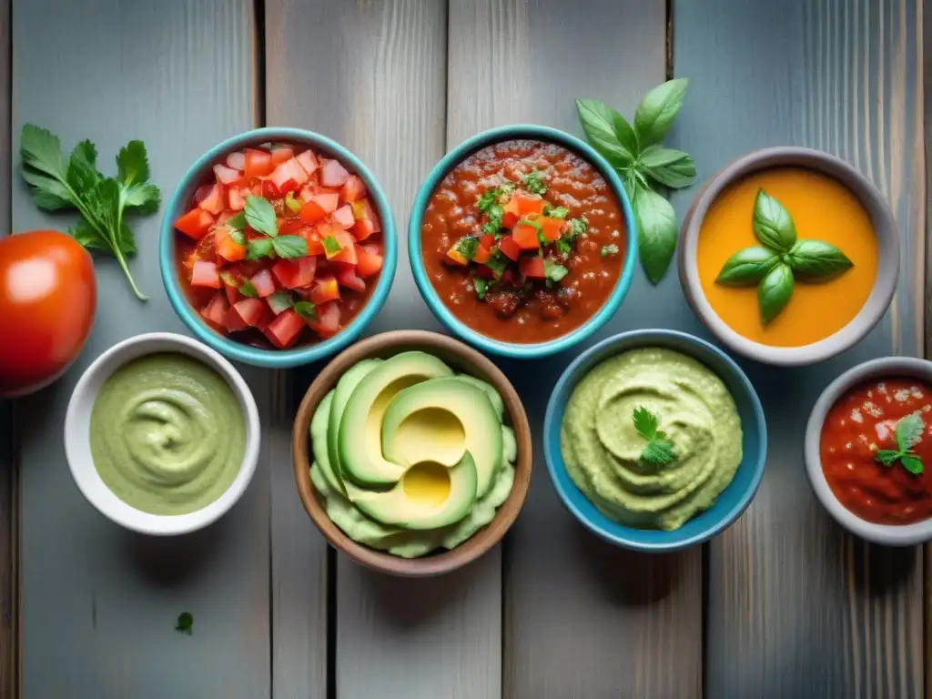 Una exquisita variedad de salsas y aderezos para asado en cuencos de cristal sobre una mesa rústica