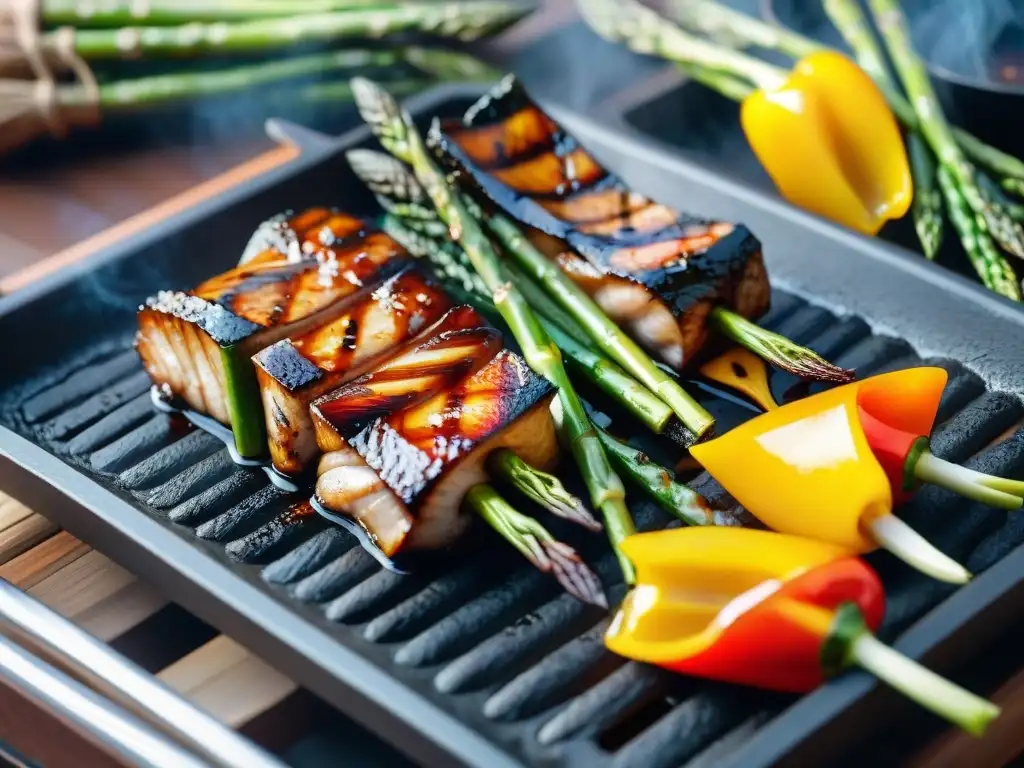 Un exquisito Asado de Anguila con Teriyaki, eel grillada con verduras a la parrilla