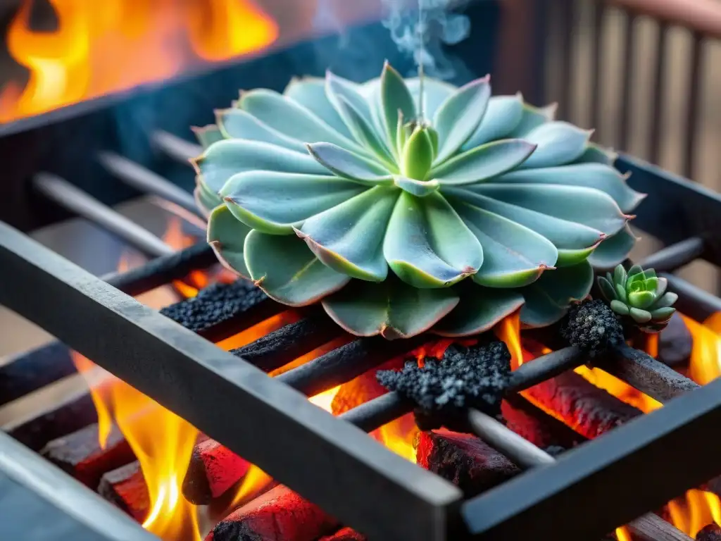 Delicioso asado uruguayo cocinándose lentamente en parrilla Exquisito asado uruguayo cocción a baja temperatura en parrilla, con jugos chisporroteantes