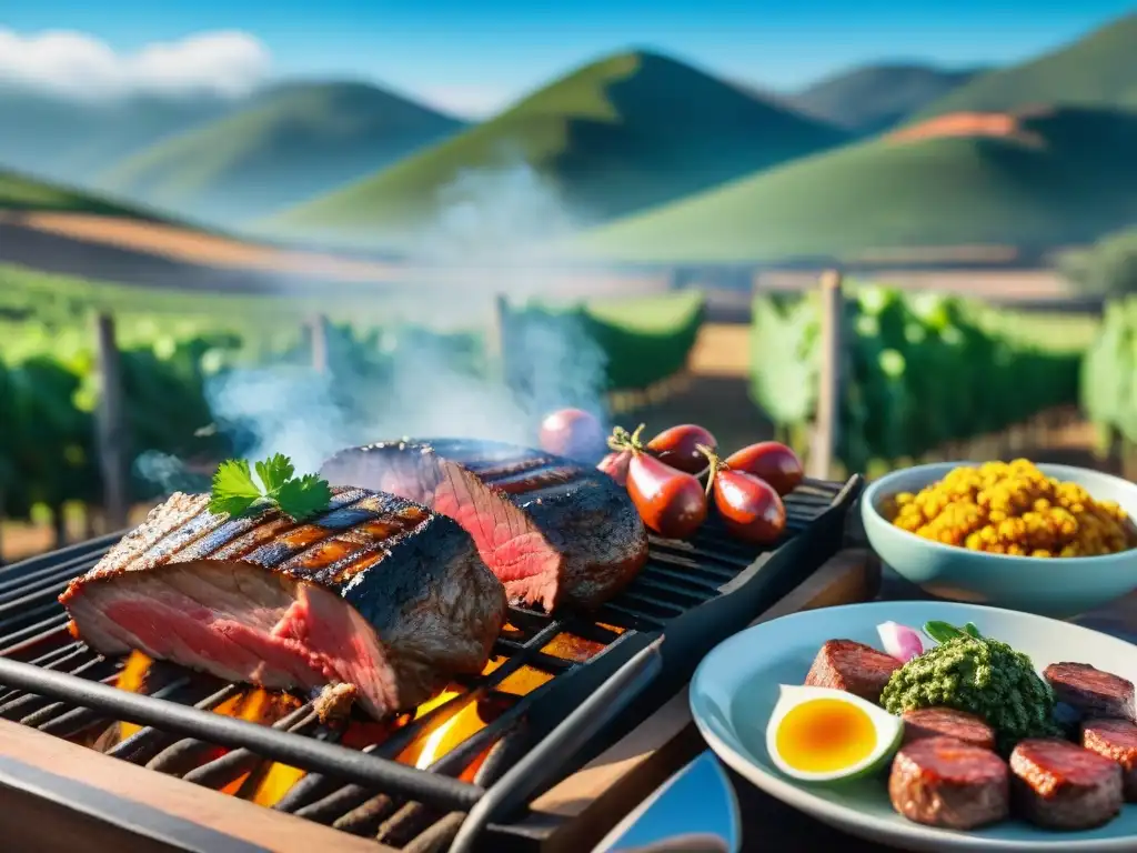 Exquisito asado uruguayo con maridaje de cervezas artesanales en paisaje campestre