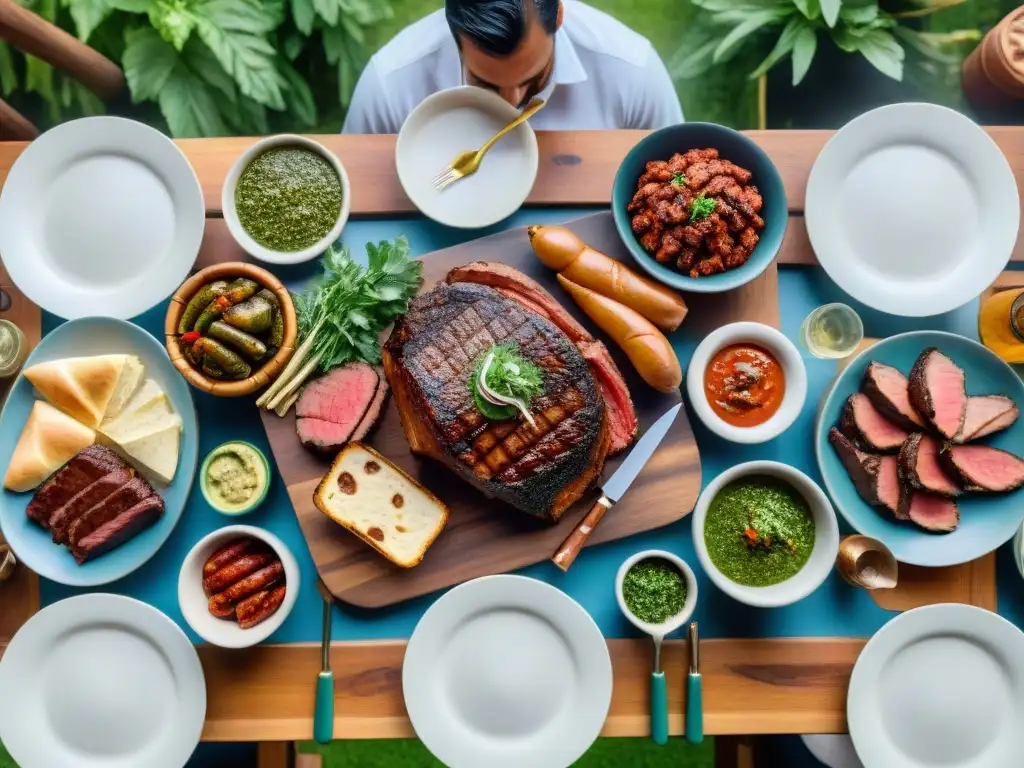 Exquisito asado uruguayo con maridajes audaces en jardín soleado