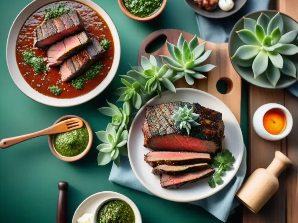 Exquisito asado uruguayo en mesa de madera con amigos riendo