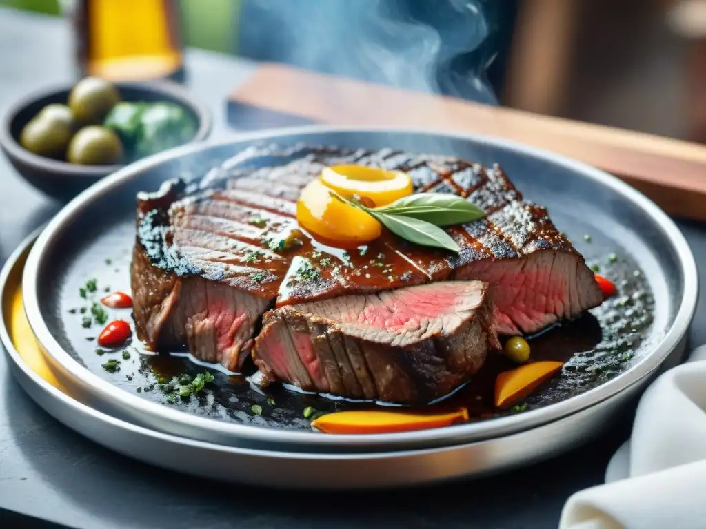 Un exquisito corte de vacío marinado listo para asar en una parrilla uruguaya