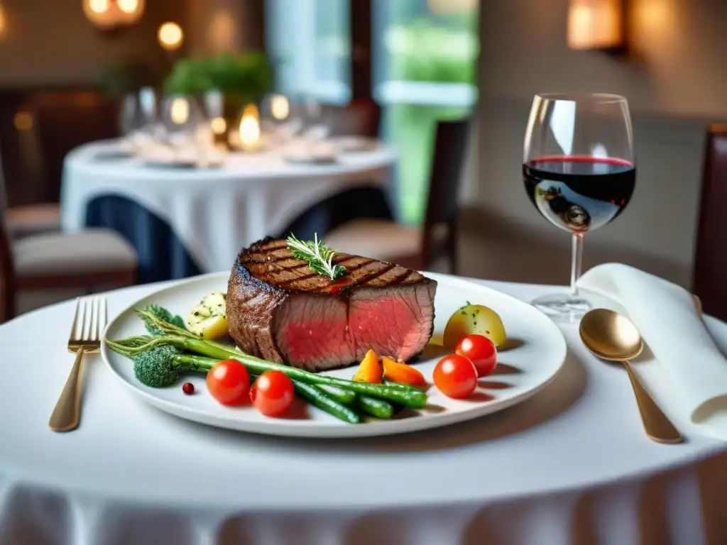 Un exquisito maridaje vinos y asados experto en una mesa elegante y acogedora