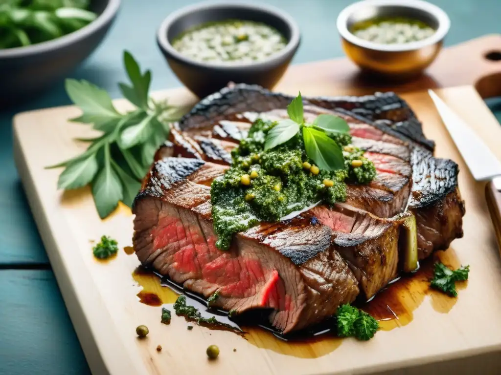 Un exquisito Matambre asado uruguayo con chimichurri, listo para saborear