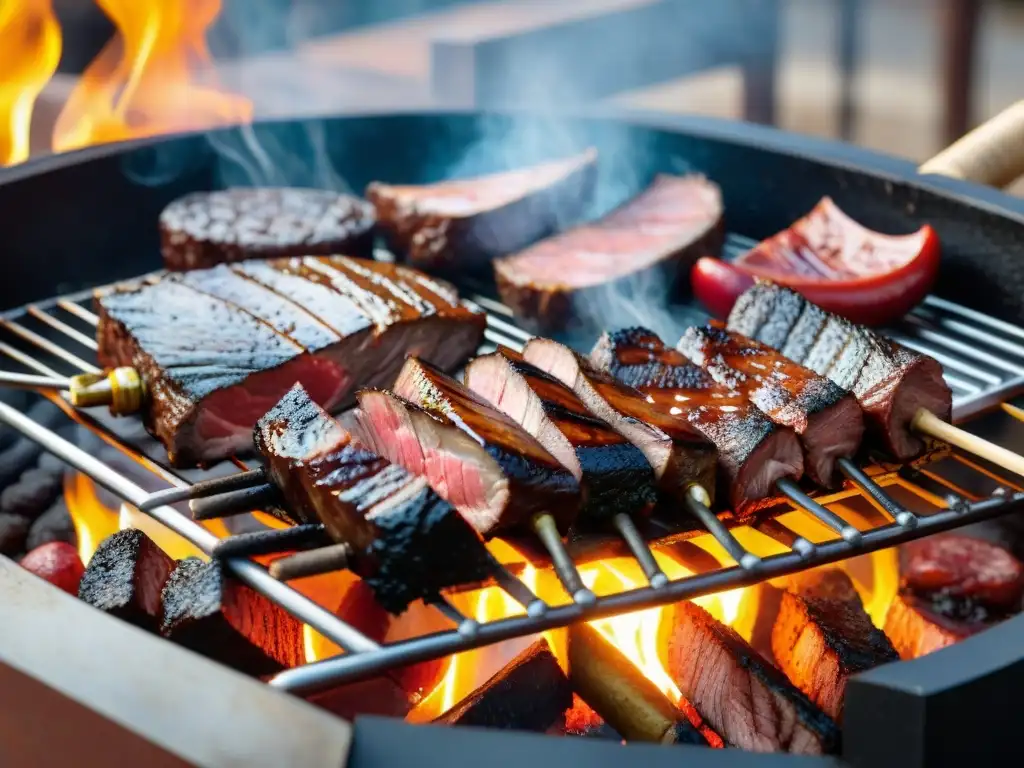 Exquisitos asados de lujo en Uruguay: parrilla tradicional con churrasco, morcilla y chorizo, cocinados a la perfección en una estancia elegante